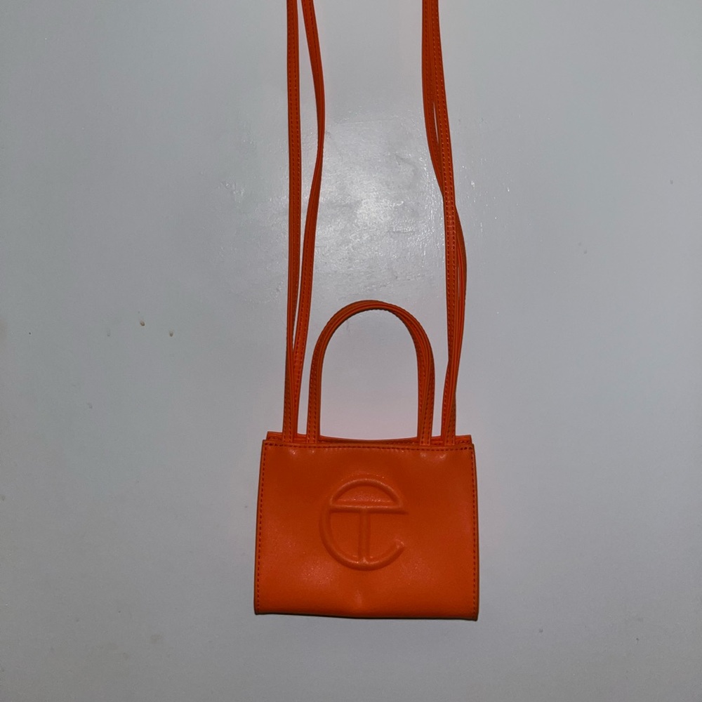 Orange telfar small shopping bag